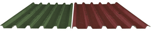 Stahltrapez-Dachplatten Hundezwinger – Beispiel in Grün und Rotbraun