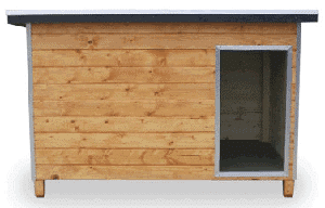 Hundehütte aus Holz von vorne – robuste Standardausführung mit Klappdeckel und wetterfestem Dach