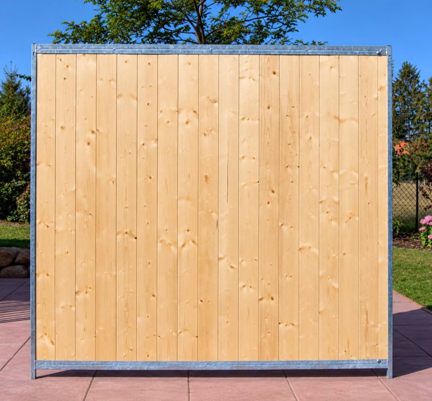 2,00 m Stahlrahmen-Holzelement mit geschlossener Holzfüllung