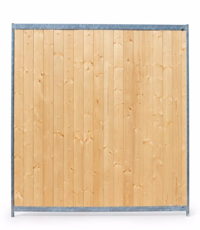 Stahlrahmen-Holzelement für Hundezwinger mit senkrechter Holzfüllung